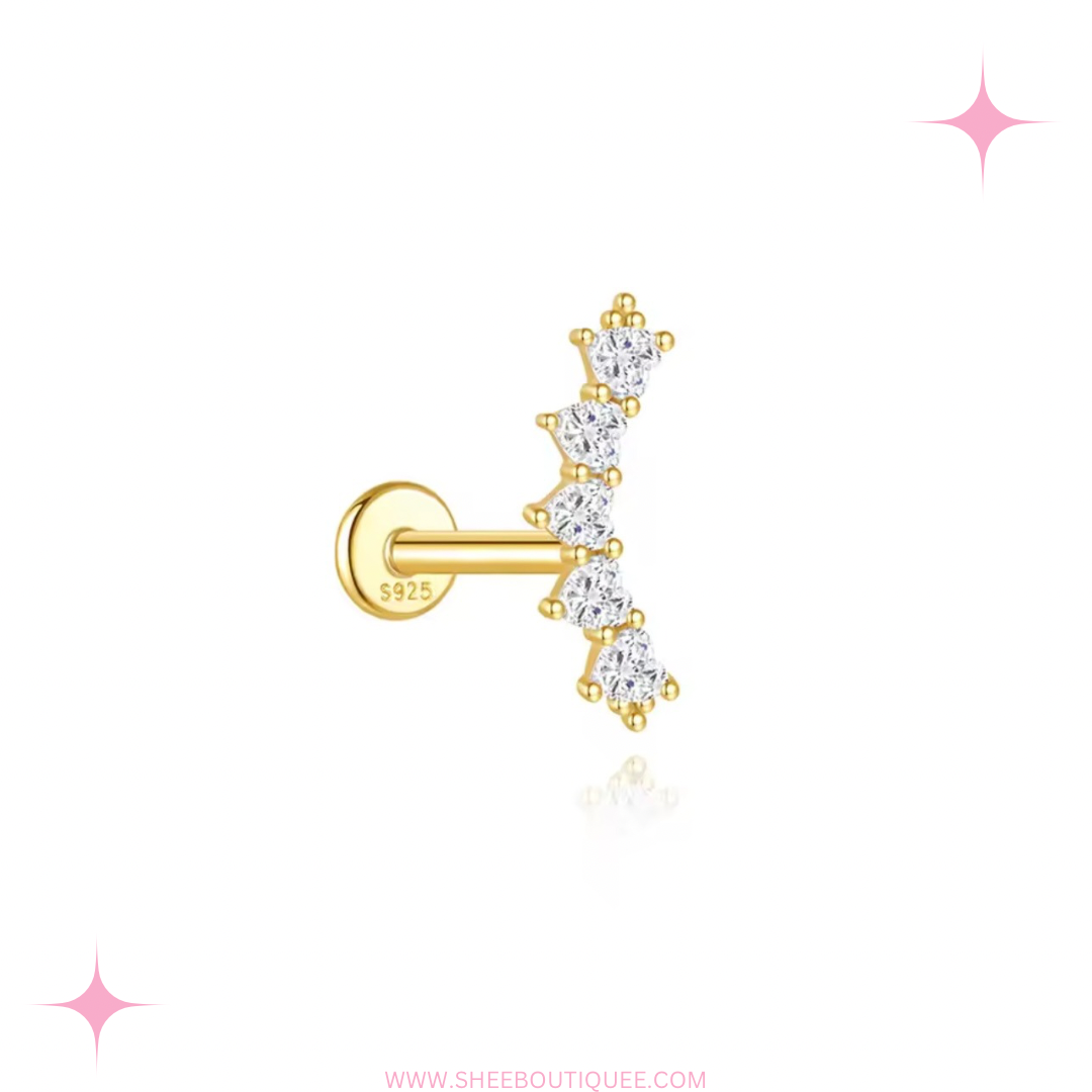 CURVE TINY HEART STONES STUD