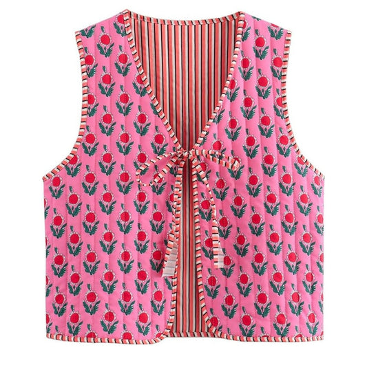FLORAL HEART SLEEVELESS PUFFER VEST