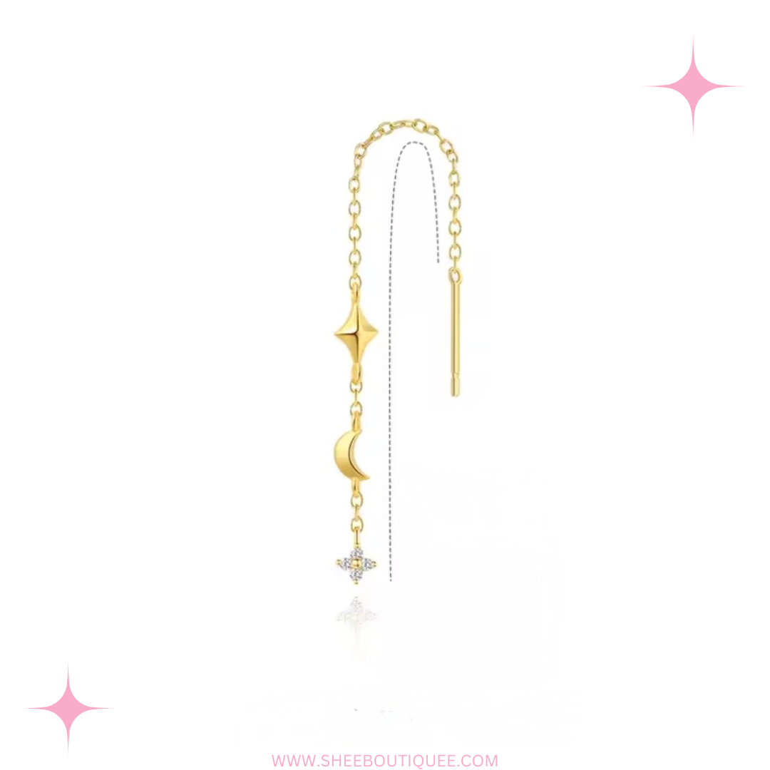 FLOWER MOON STAR THREADER EARRING