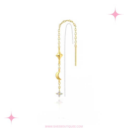 FLOWER MOON STAR THREADER EARRING