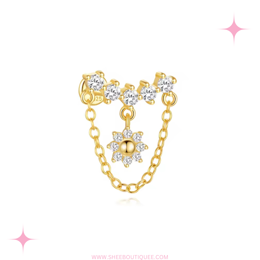 CURVE FLOWER CHAIN STUD