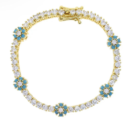 LUXURY TURQUOISE FLOWER TENNIS BRACELET