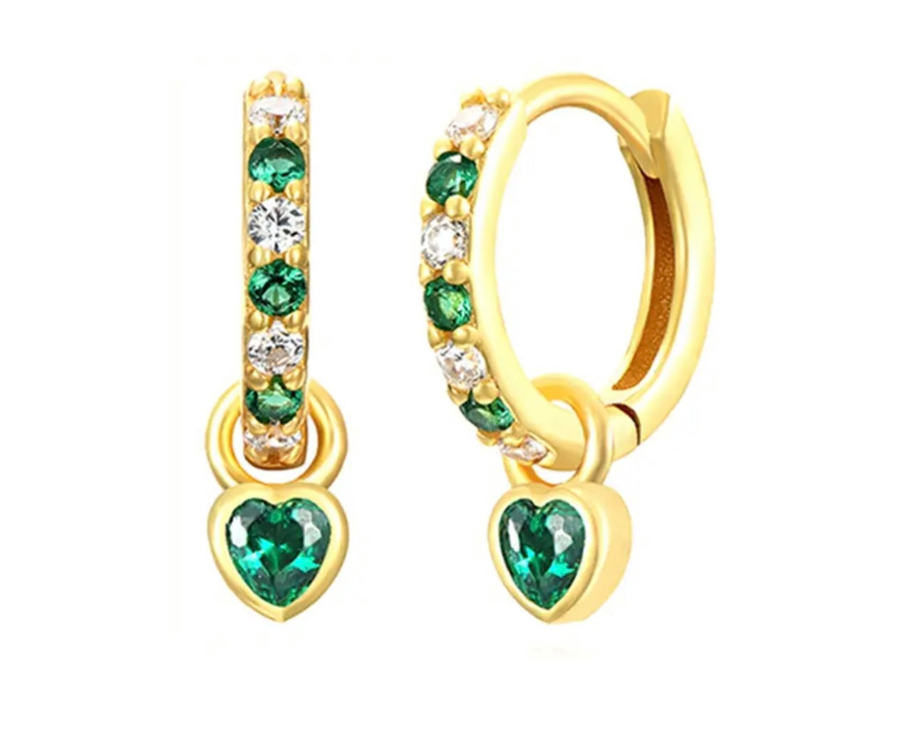 GREEN HEART CHARM HOOPS