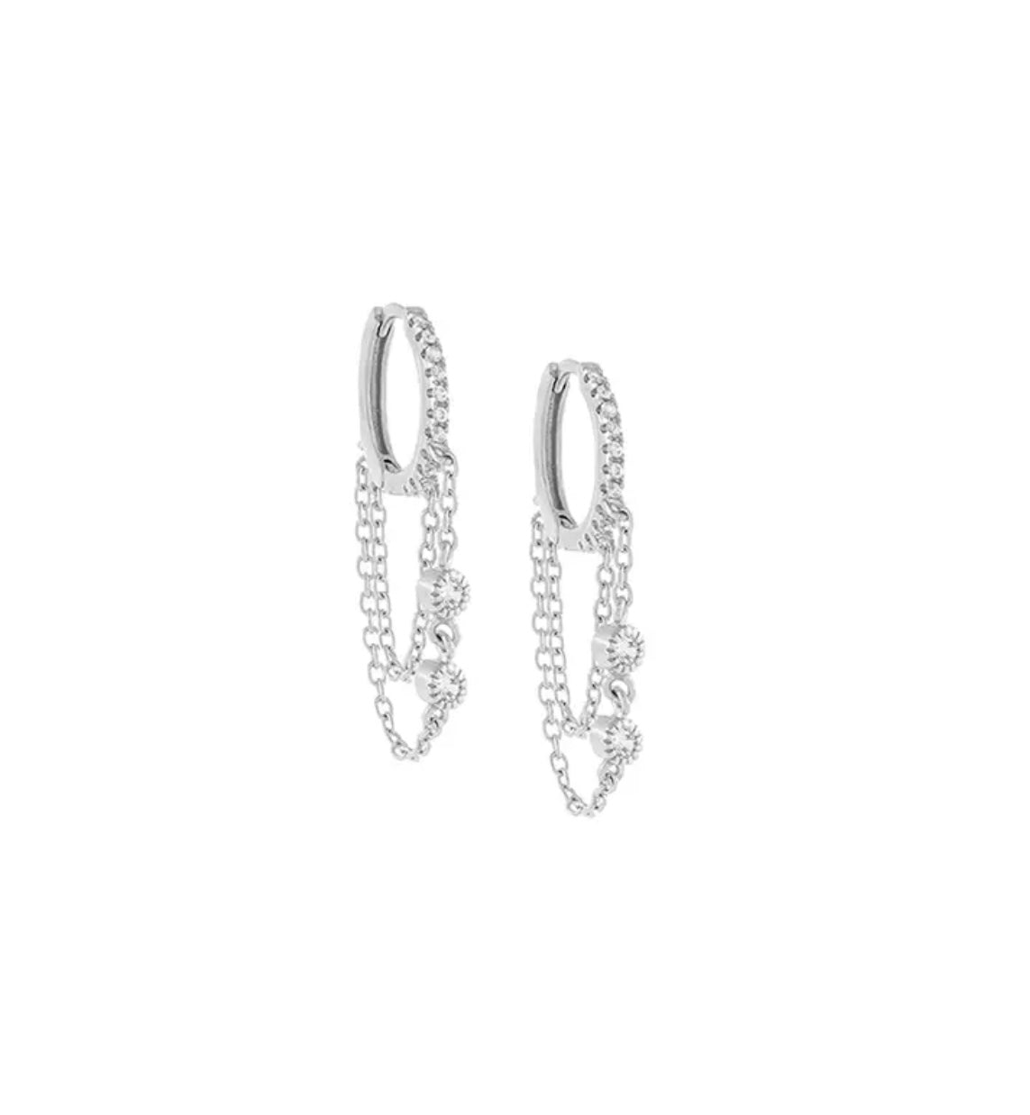 SILVER CHAIN DANGLING HOOPS