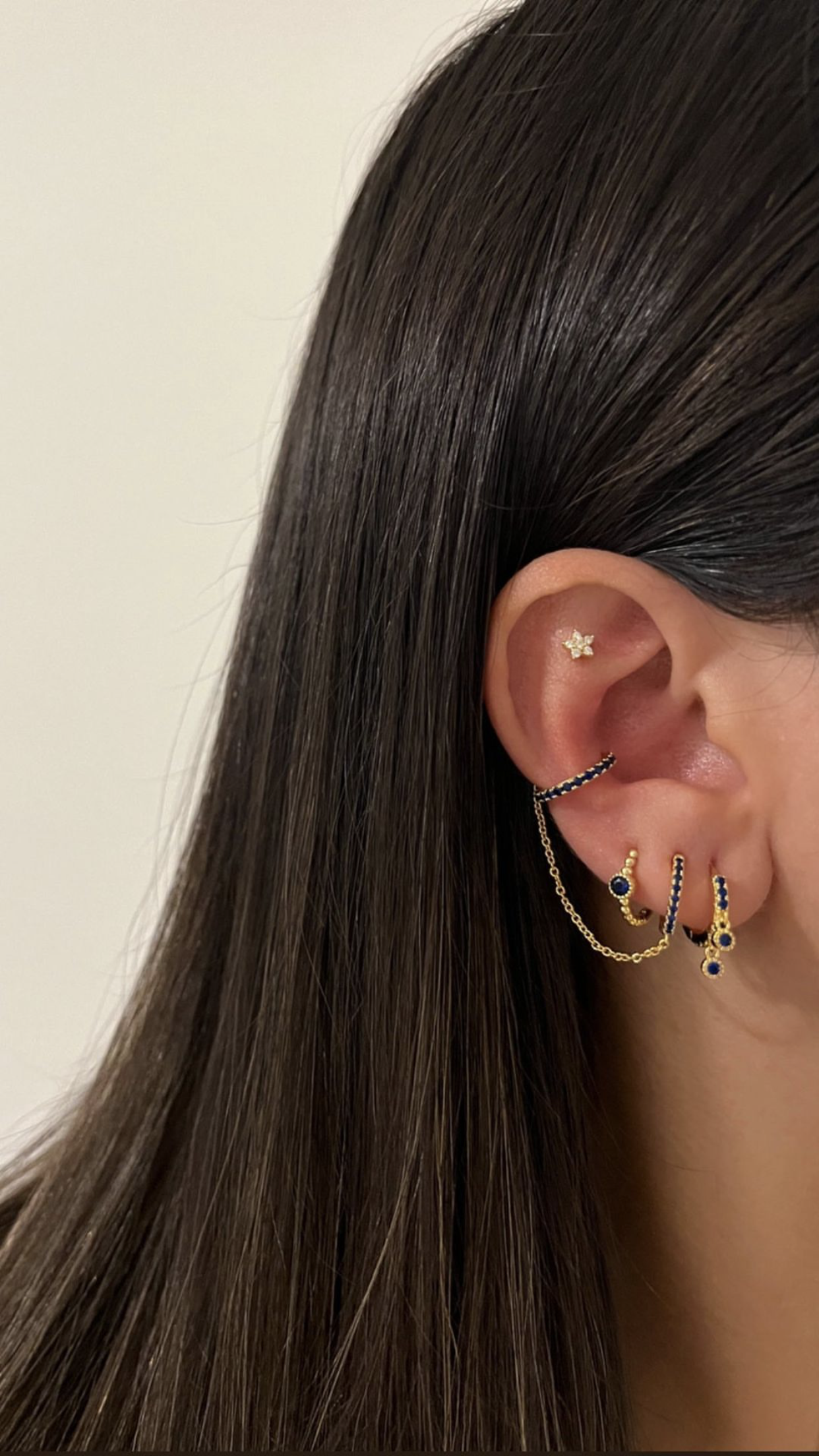 COLORFUL HOOP CHAIN EARCUFF EARRINGS