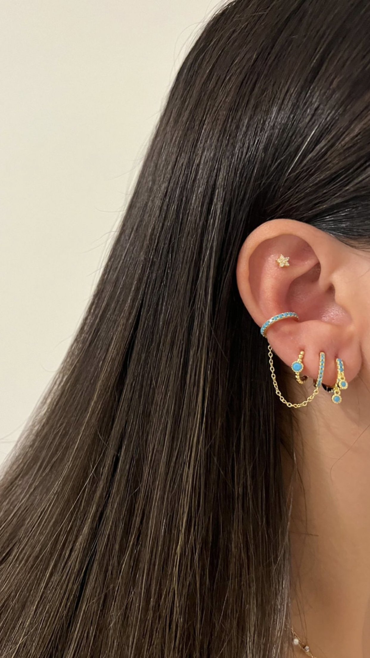 COLORFUL HOOP CHAIN EARCUFF EARRINGS