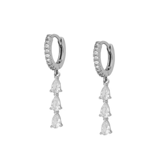 SILVER THREE DROPS EARRINGS