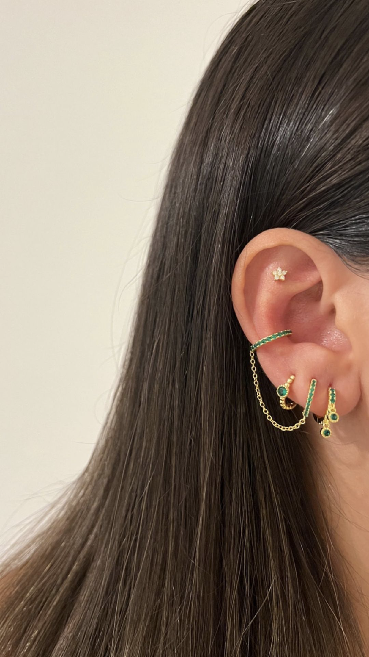 COLORFUL HOOP CHAIN EARCUFF EARRINGS